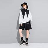 Women Suit Collar Stitching Loose Two Piece Blouse